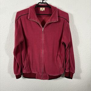 Vintage Sweatsedo Velour Track Jacket Size L Maroon Red Cotton Blend